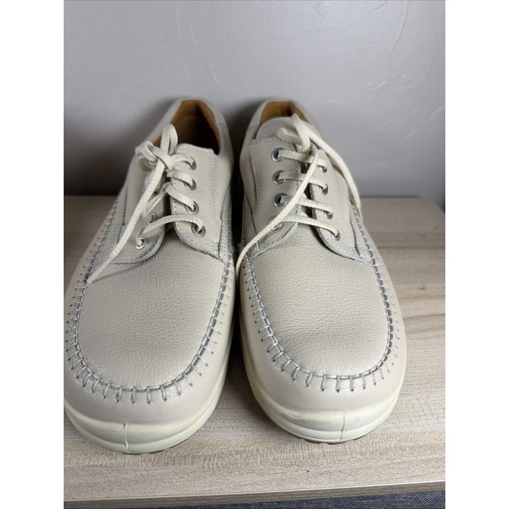 ECCO Off-White Leather Moc Toe Walking Comfort Shoes Men’s Size 12